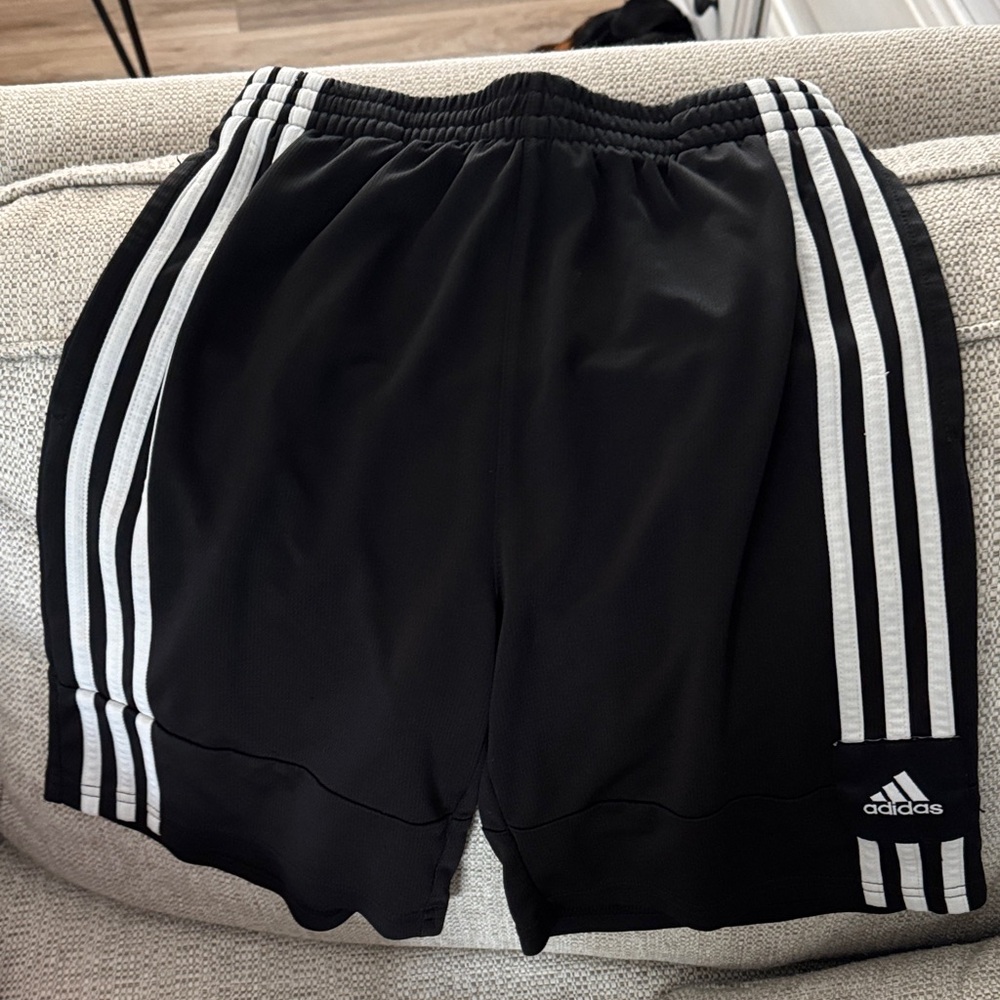 Adidas Black Athletic Shorts with White Stripes